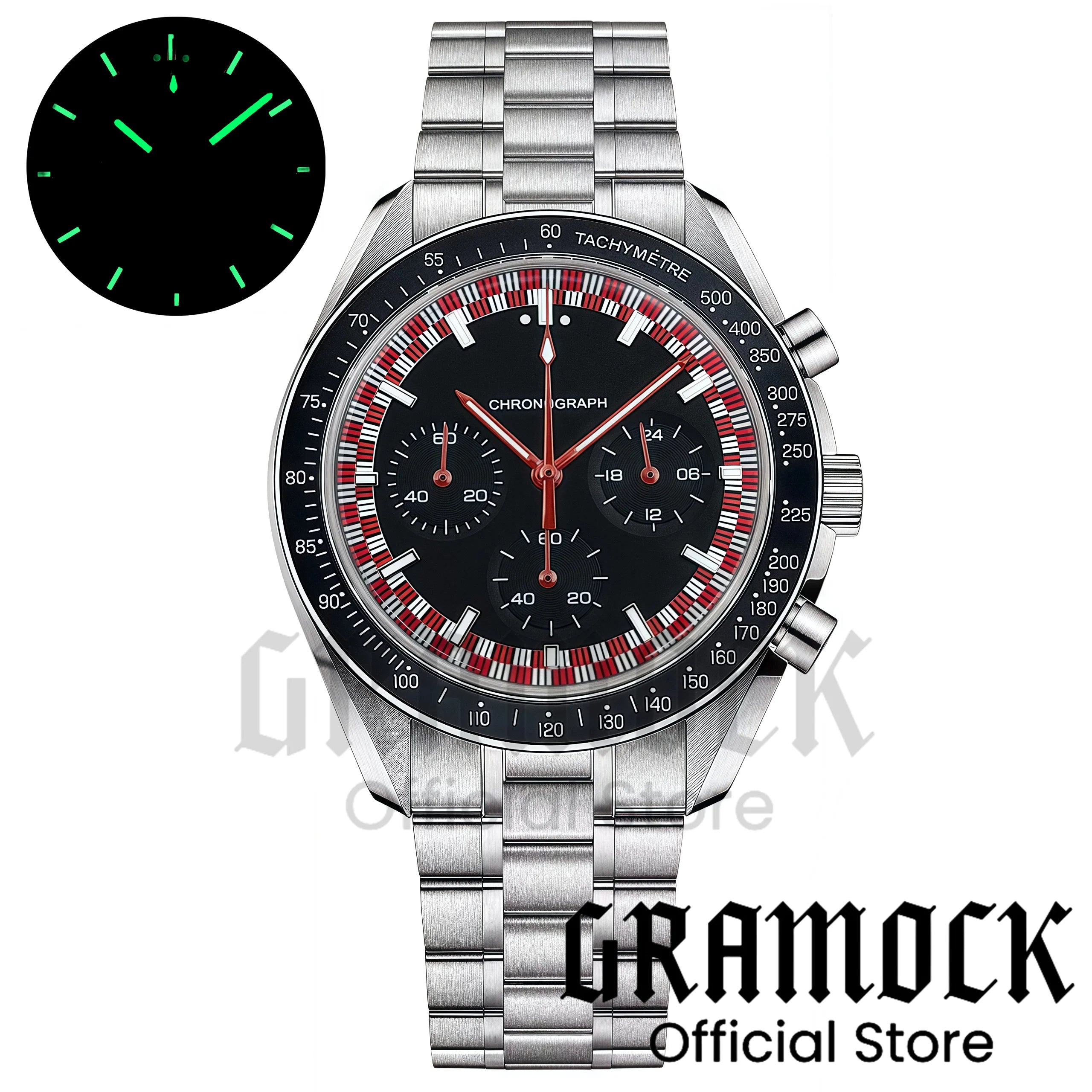 Montre Homme Gramock 40mm Quartz Moon Chronographe – Cadran Lumineux Acier Verre Minéral