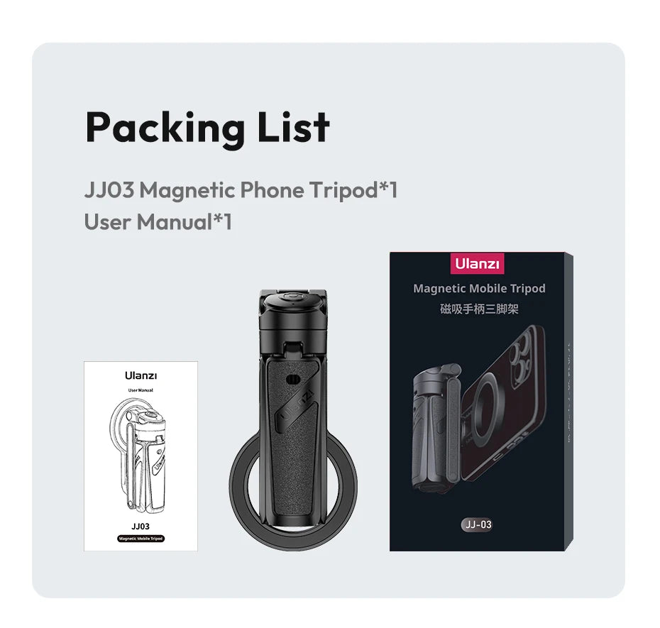 Ulanzi JJ03 Trépied Magnétique Selfie Stick – Grip Téléphone Bureau iPhone 16 15 14 13 Pro