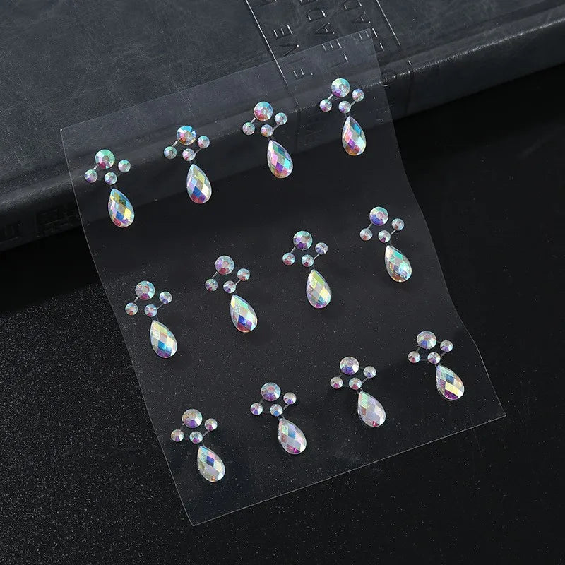 Stickers Strass Visage Jetables – Diamants Acryliques Crystal Larme & Yeux | Maquillage Scène & Festival