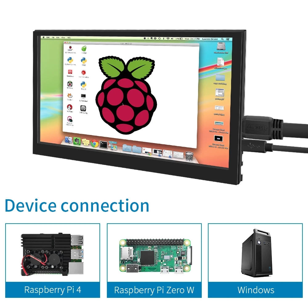 Écran IPS 7" HDMI Tactile 1024x600 – Compatible Raspberry Pi 3/4, Orange Pi & PC | Boitier Inclus, Portable