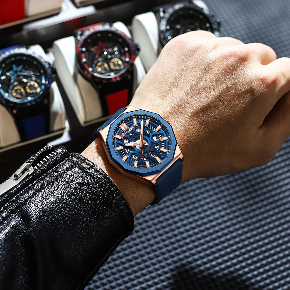 Montre Homme CURREN Design Créatif Quartz Silicone Lumineux Date – Fashion Sport Élégant