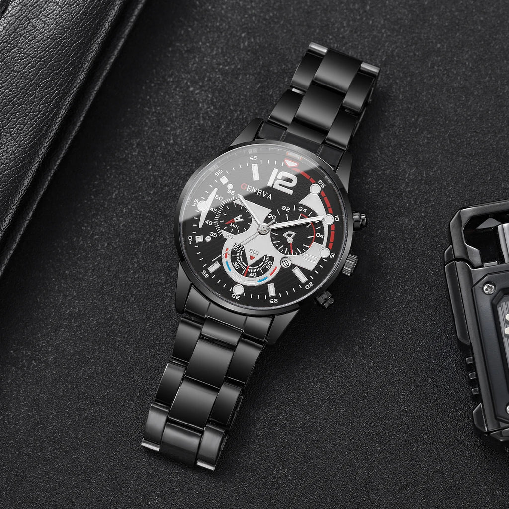 4PCS/Set Fashion Men Business Watches Casual Quartz Watch With Calendar Jewelry Set for Mens Clock Reloj Hombre（Without Box）