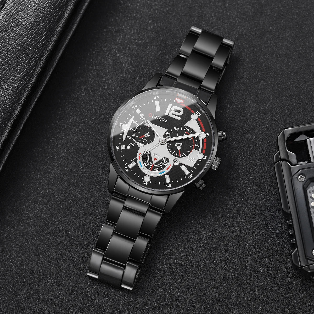 4PCS/Set Fashion Men Business Watches Casual Quartz Watch With Calendar Jewelry Set for Mens Clock Reloj Hombre（Without Box）