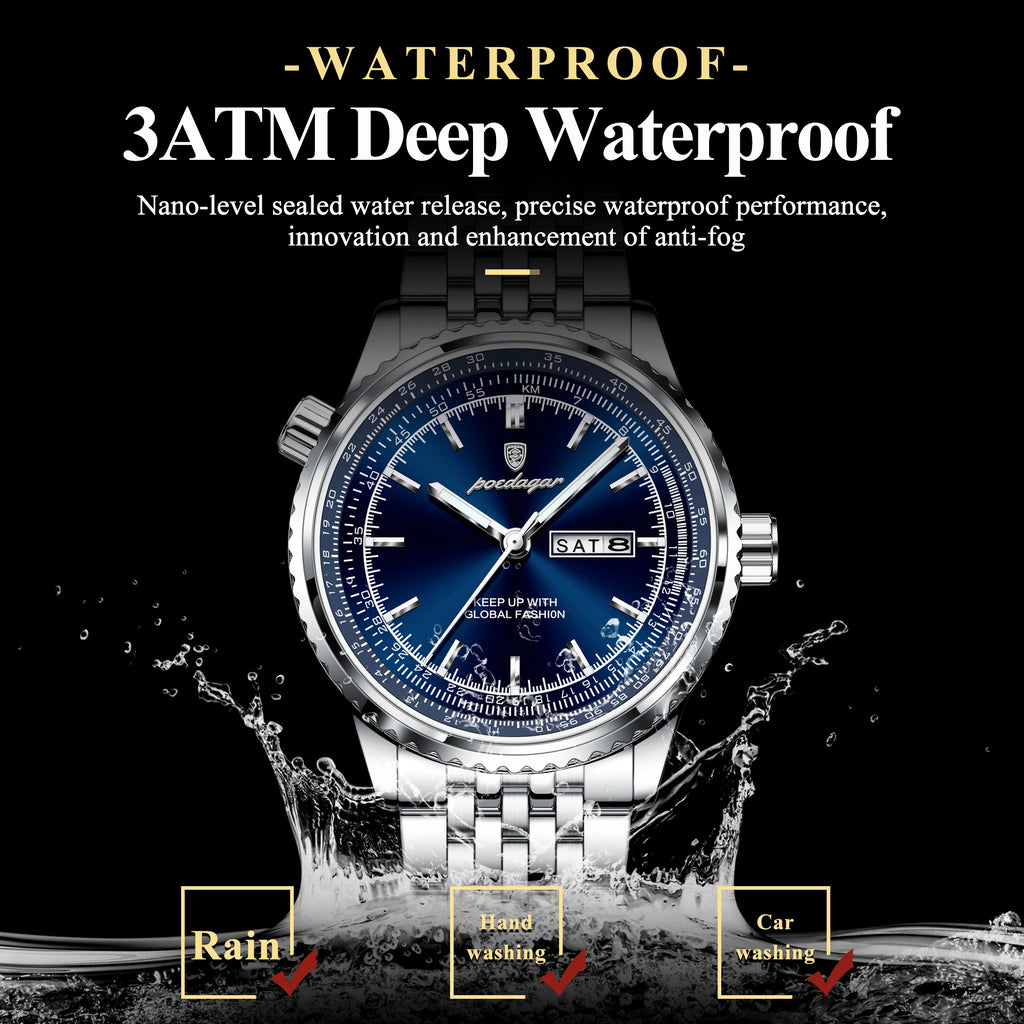 Montre Homme POEDAGAR Militaire Luxe Quartz – Acier Date Semaine Lumineux Étanche Fashion