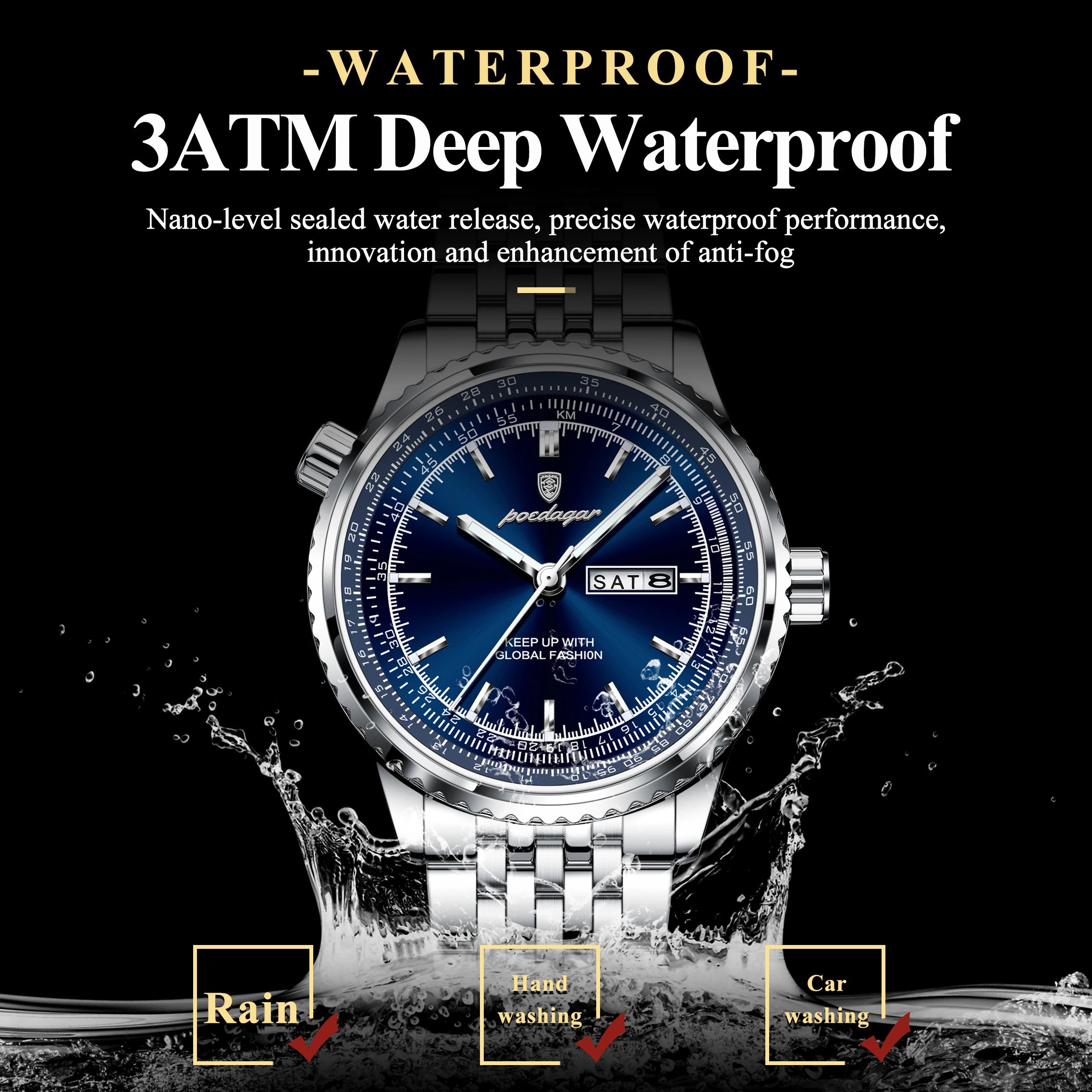 Montre Homme POEDAGAR Militaire Luxe Quartz – Acier Date Semaine Lumineux Étanche Fashion