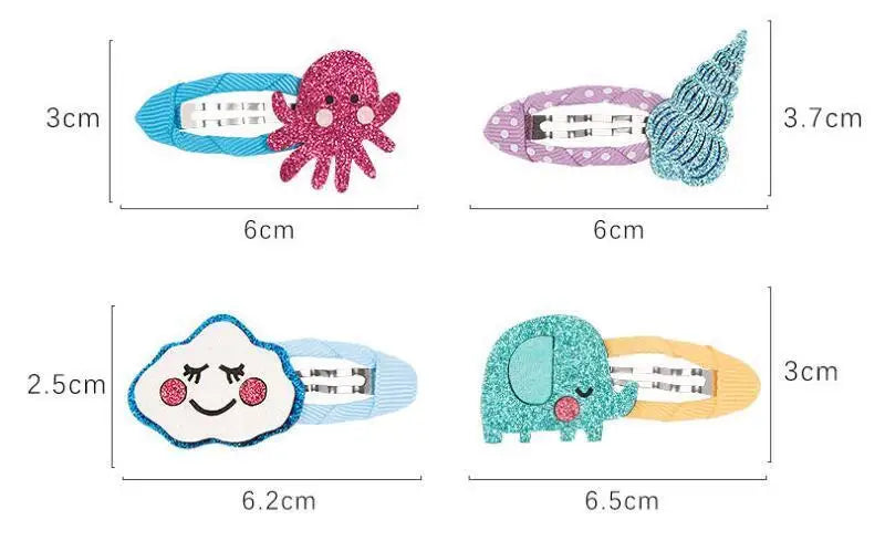 Lot 2 Barrettes Fille Bébé Motifs Adorables – Pinces Cheveux Enfant Animal Fruit Fleur Lapin Kitty
