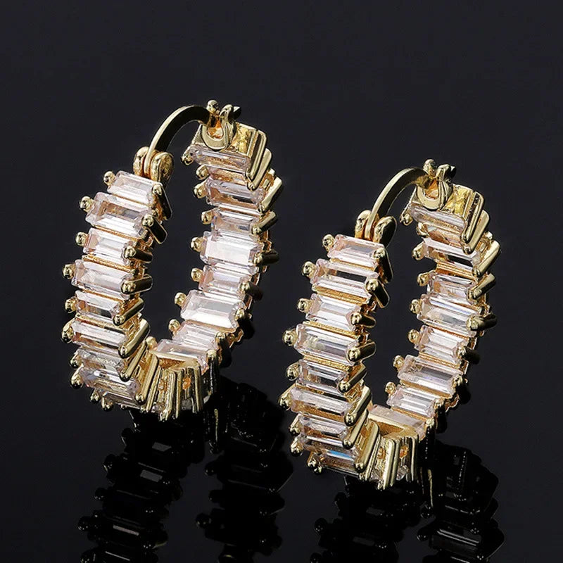 Créoles Luxe Pavées Zircon Couleur Or — Boucles d'Oreilles Femme Élégantes