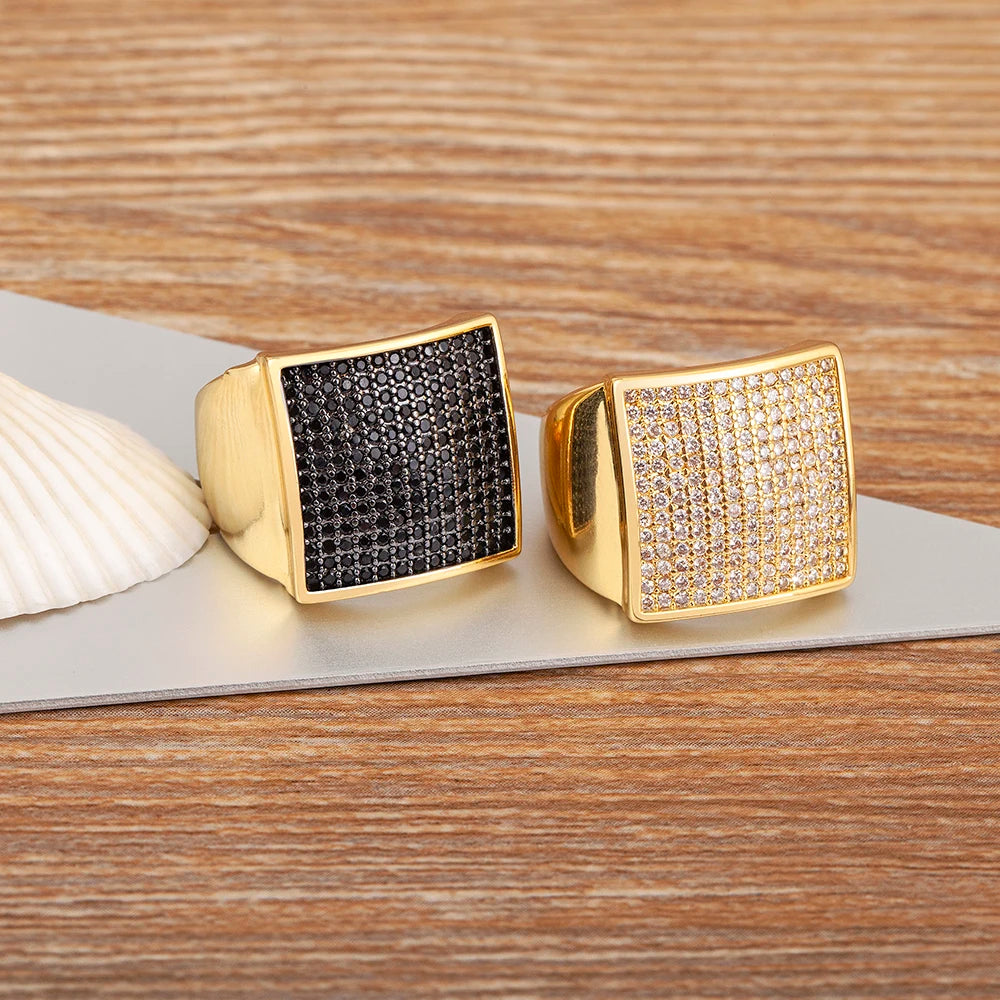 AIBEF Bague Rhinestone Ajustable Zircon Luxe Femme – Blanc & Noir | Bijou Cadeau Grossiste