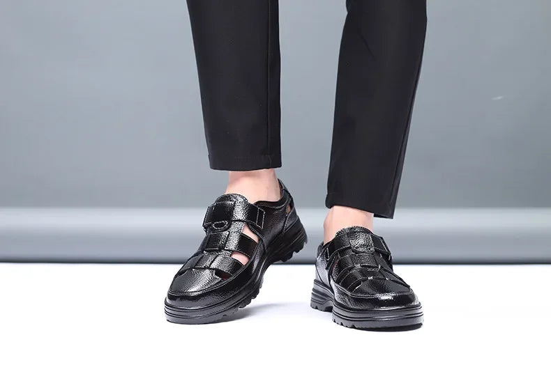 Sandales Cuir Véritable Homme Hollow Respirant 2025 – Casual Confortables Été