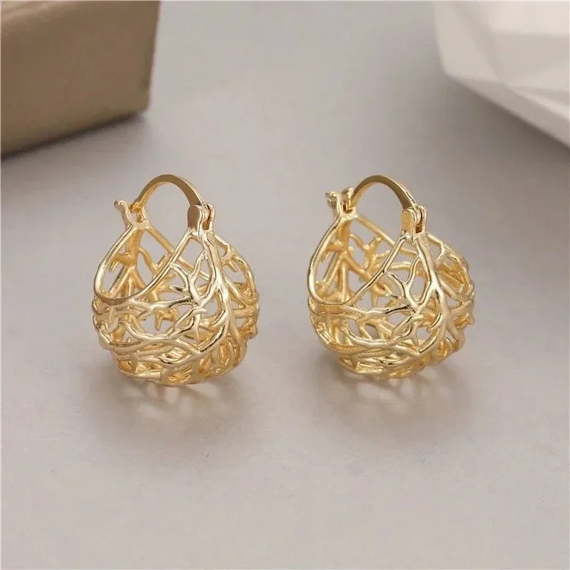 Créoles Luxe Pavées Zircon Couleur Or — Boucles d'Oreilles Femme Élégantes