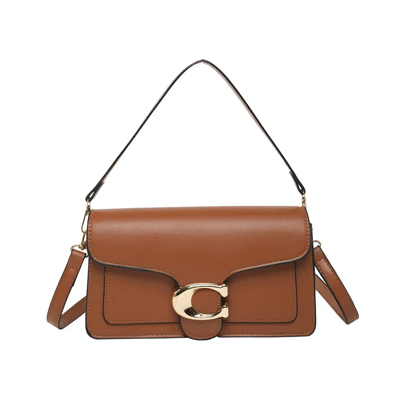 Sac Bandoulière Femme Chaîne Métal Logo – Pochette Crossbody Couleur Unie Fermeture Magnétique