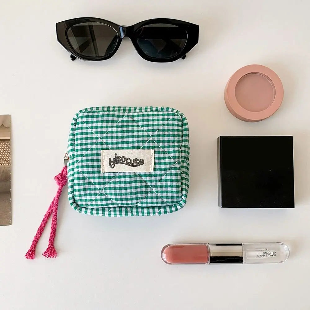 Mini Pochette Vichy Zippée – Trousse Cosmétique Porte-Monnaie Serviettes Hygiéniques Organiseur Cadeau