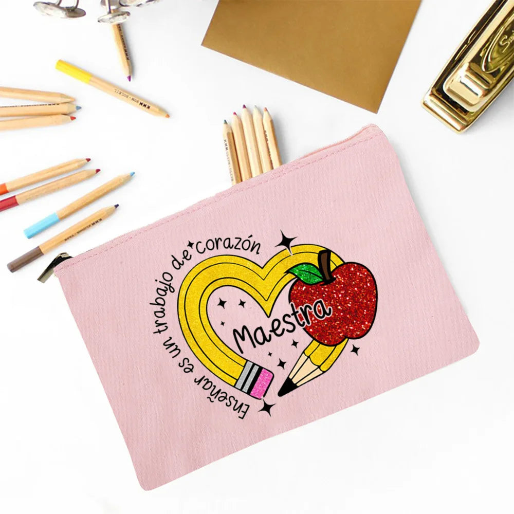 Trousse Maquillage Maestra Imprimé Coeur Espagnol – Organisateur Voyage & Crayon | Cadeau Enseignante