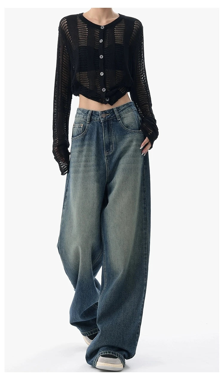 Jean Baggy Femme Taille Haute Boutons Vintage Style Américain Slim Casual Automne – Duomofu | Jean Chic Décontracté Mode