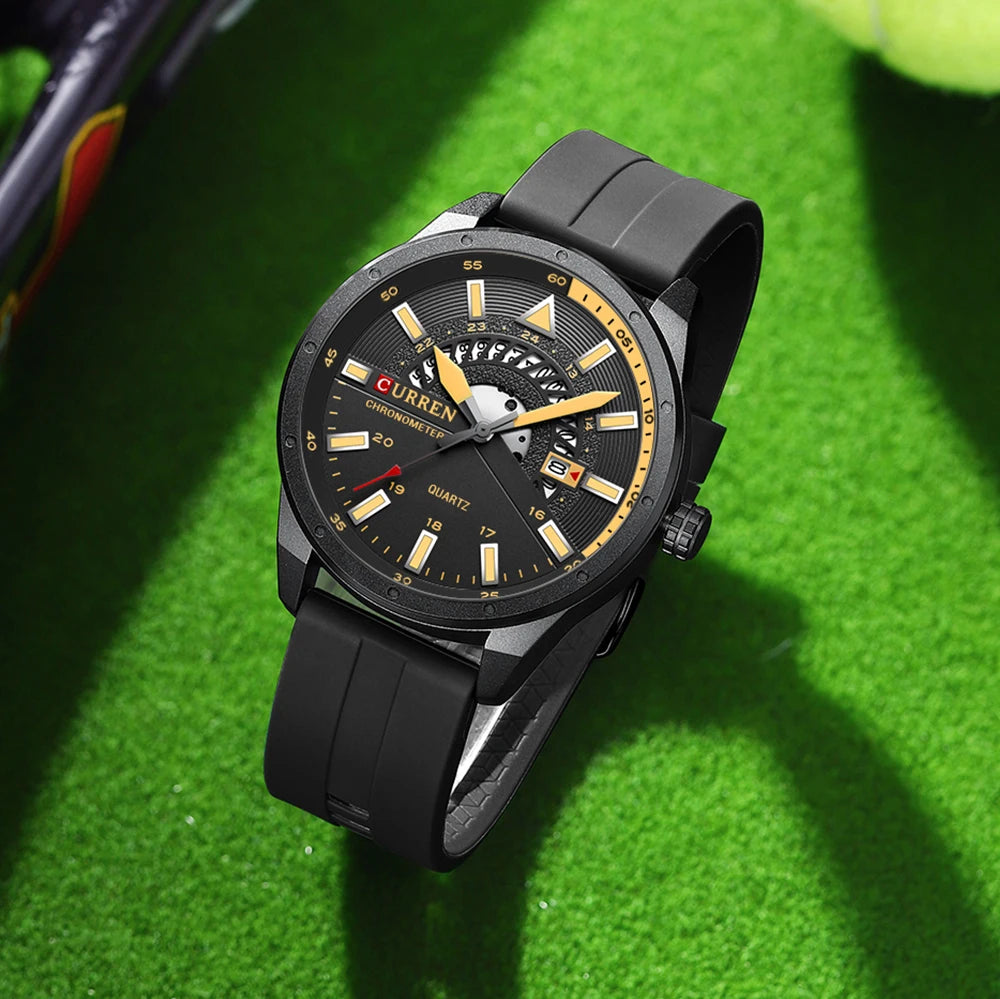 Montre Homme CURREN 8421 Quartz Fashion Calendrier Étanche Bracelet Silicone Sport Casual Business Élégante | Montre CURREN 8421 Quartz Sport Premium