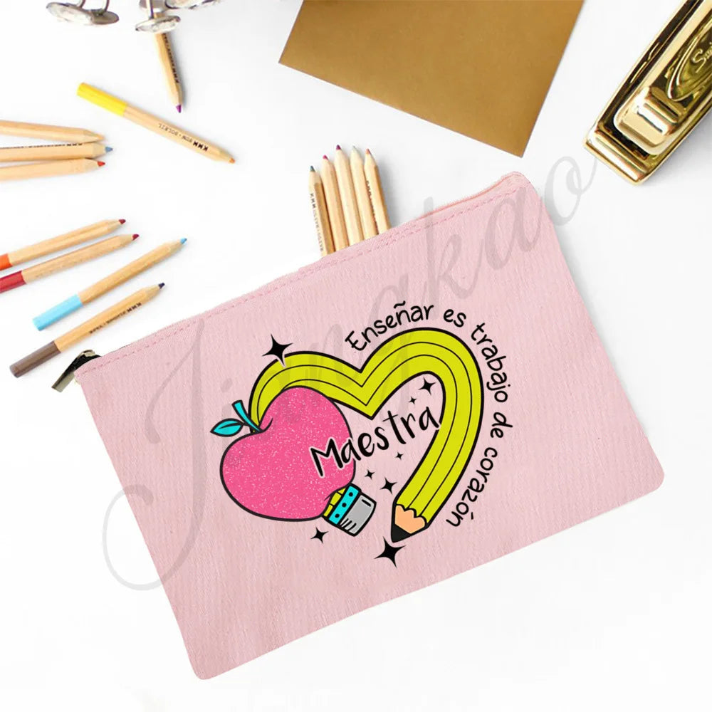 Trousse Maquillage Maestra Imprimé Coeur Espagnol – Organisateur Voyage & Crayon | Cadeau Enseignante