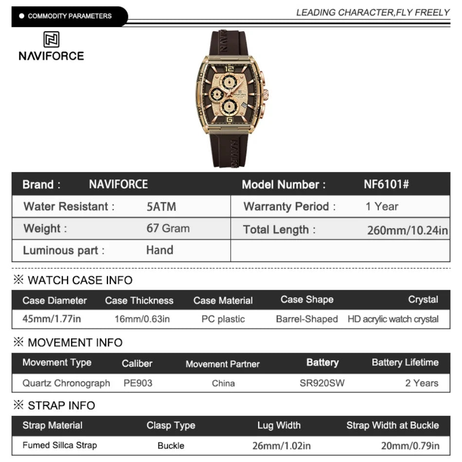 Montre Homme NAVIFORCE Luxe Sport Étanche Bracelet Silicone Quartz Lumineux Chronographe Coffret Cadeau Inclus | Montre NAVIFORCE Chronographe Sport Luxe Premium