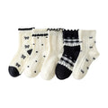 Lot 5 Paires Chaussettes Fille Coton Dentelle Nœud – Rayures Douces Respirantes Antidérapantes Princesse