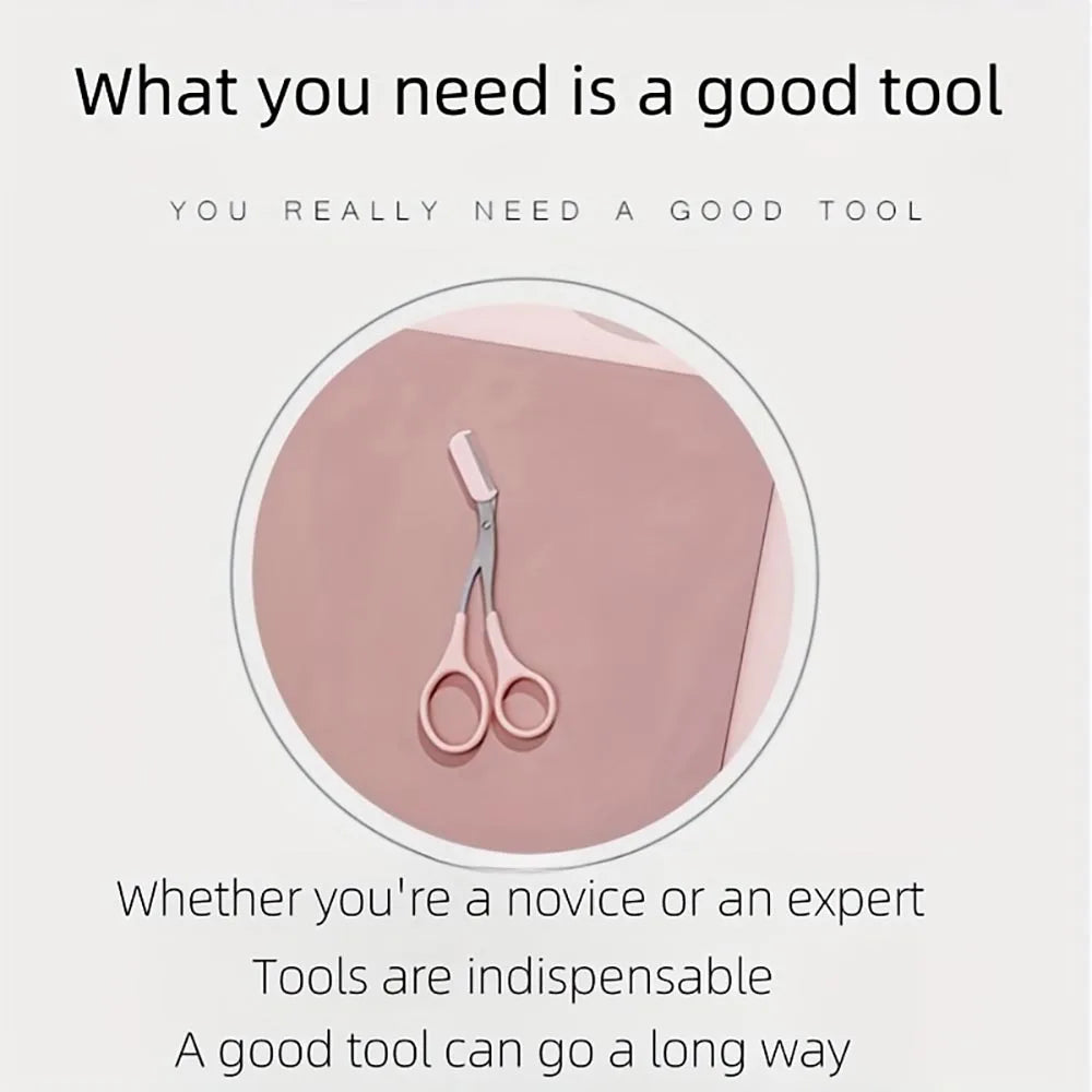 Ciseaux Sourcils Inox avec Peigne Intégré – Taille Précise & Sourcils Parfaits | Rose, Blanc & Noir | Outil Beauté Grooming