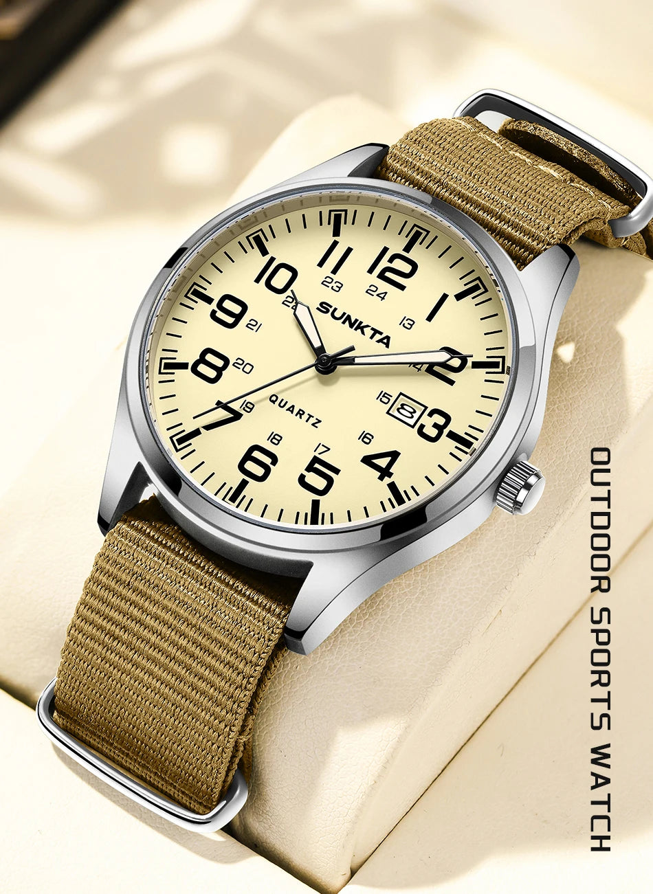 Montre Homme SUNKTA Militaire Sport Luxe Quartz Date Nylon Cuir Lumineux Étanche – Fashion Tendance