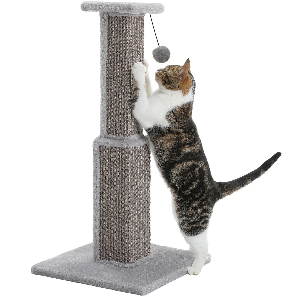 Grand Griffoir Chat Sisal Tressé – Balle Suspendue, Haute Colonne, Jouet & Grattoir pour Chats d'Intérieur Adultes