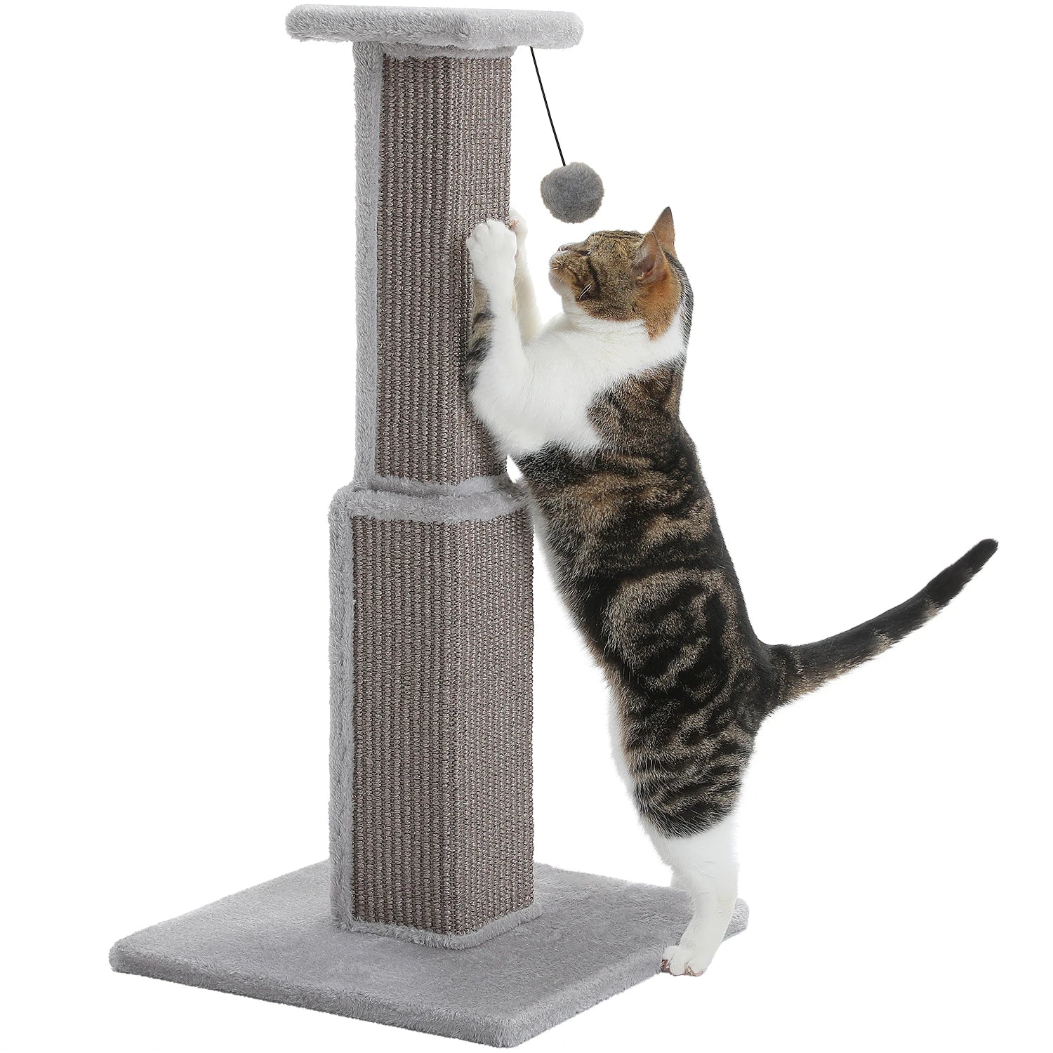 Grand Griffoir Chat Sisal Tressé – Balle Suspendue, Haute Colonne, Jouet & Grattoir pour Chats d'Intérieur Adultes