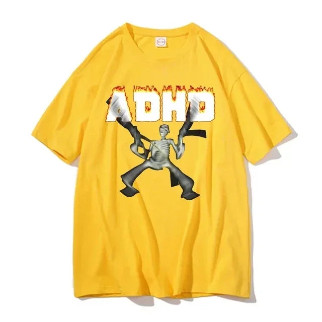 T-Shirt Squelette ADHD Meme Unisexe – Vintage Humour Horror Skull Oversize Hip Hop Été Homme & Femme | Streetwear Funny