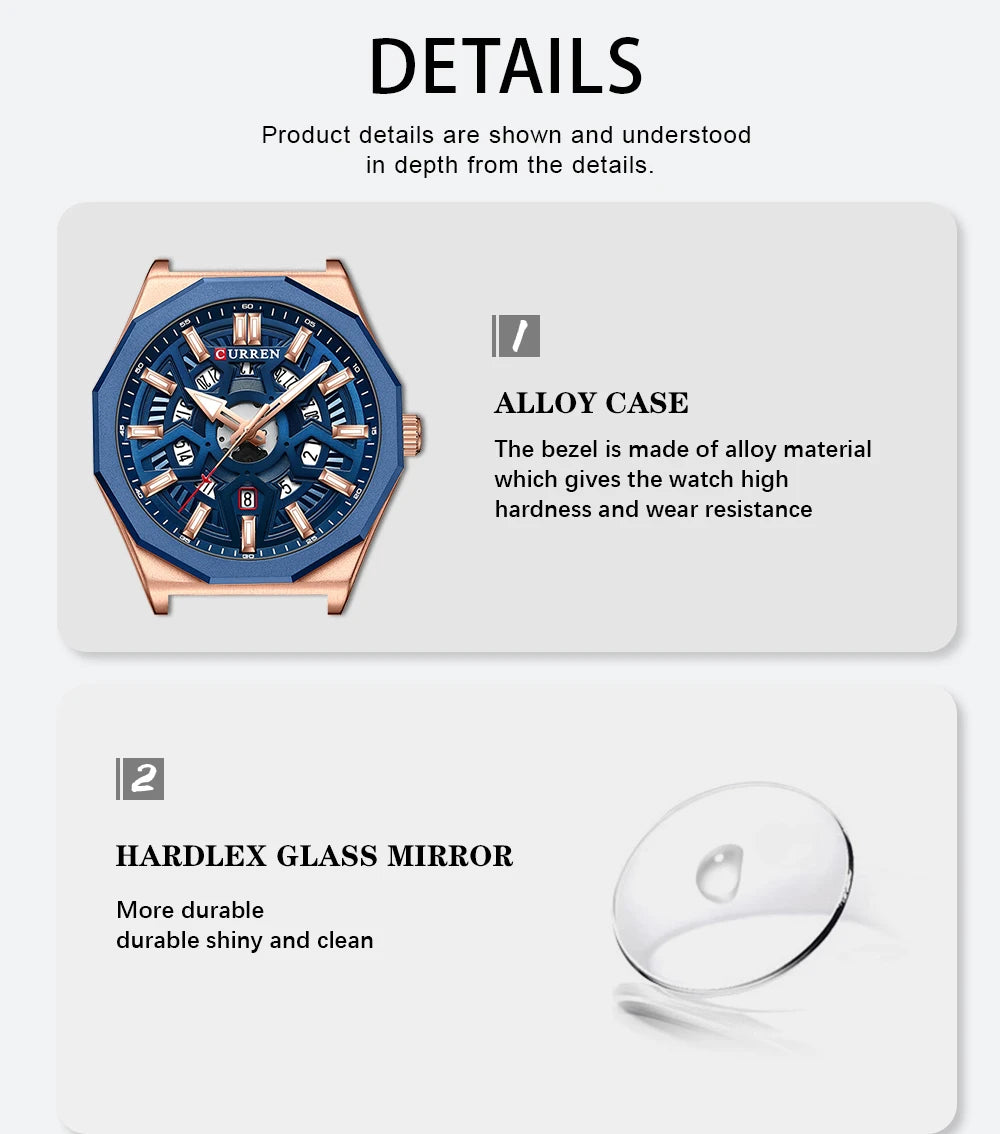 Montre Homme CURREN Design Créatif Quartz Silicone Lumineux Date – Fashion Sport Élégant