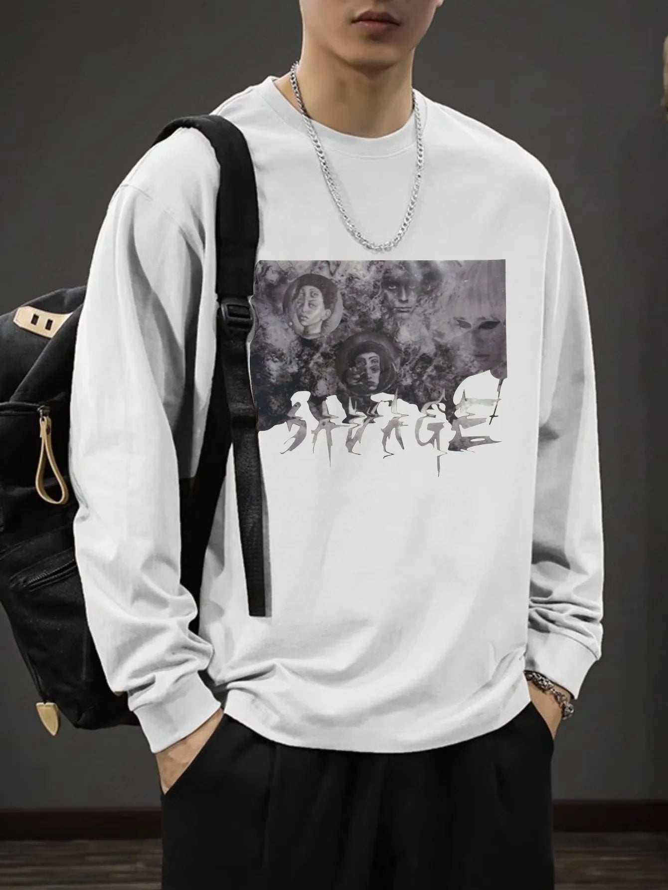 T-Shirt Homme Oversize Manches Longues Croix d'Épines Dark Hip-Hop Y2K Gothic Streetwear Été Tendance – Tee Graphique Dark Aesthetic Unisexe | Mode Streetwear Premium