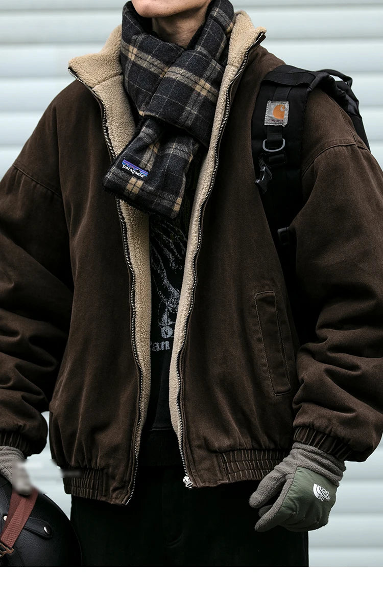 Vintage Japanische Herren Fleecejacke Winter Dick Loose – Koreanischer Streetwear-Paar-Trend Warm | Herren- & Damenmode
