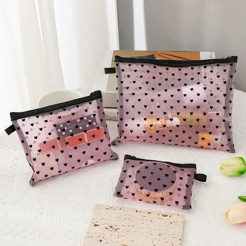 Mini Trousse Maquillage Transparente Cœur – Pochette Cosmétique Portable