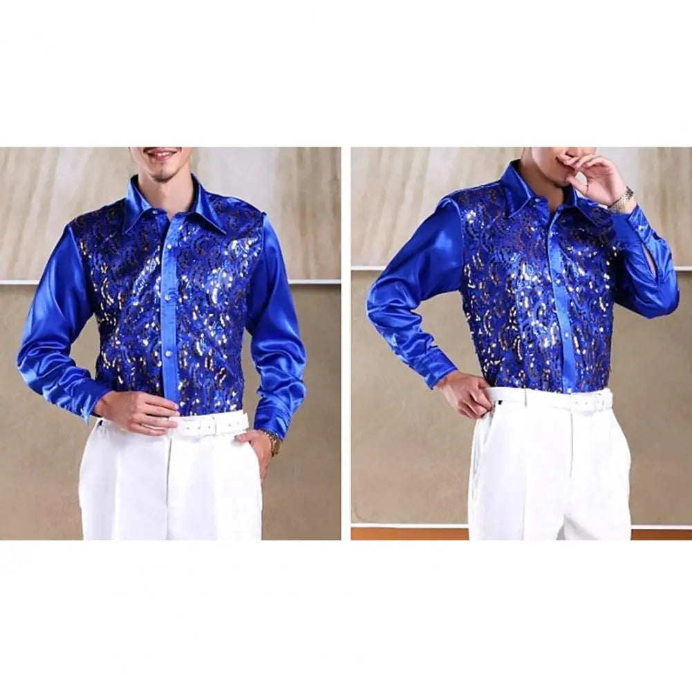 Chemise Homme Luxe Paillettes Scène Mariage Manches Longues Boutonnage Simple – Tenue Formelle Casual Élégante Brillante | Mode Homme Premium