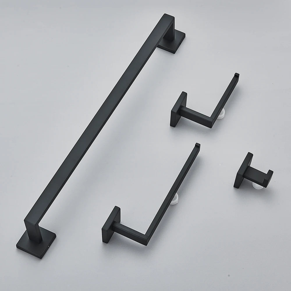 Set Accessoires Salle de Bain Inox – Porte-Serviettes, Porte-Papier & Crochet | Noir & Or Mural