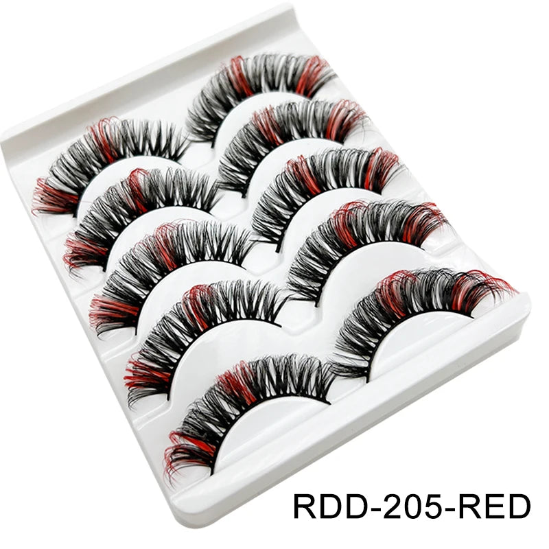 Faux Cils 3D Mink Colorés – Lot 5 Paires Fluffy | Rose, Bleu, Rouge | Maquillage Festif