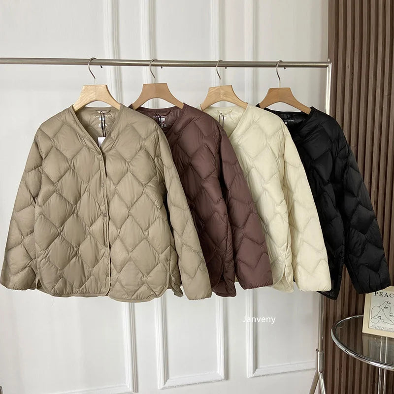 Ultraleichte Kragenlose Daunenjacke 90% Entendaunen Damen - Freizeit-Mantel Herbst Winter | Janveny