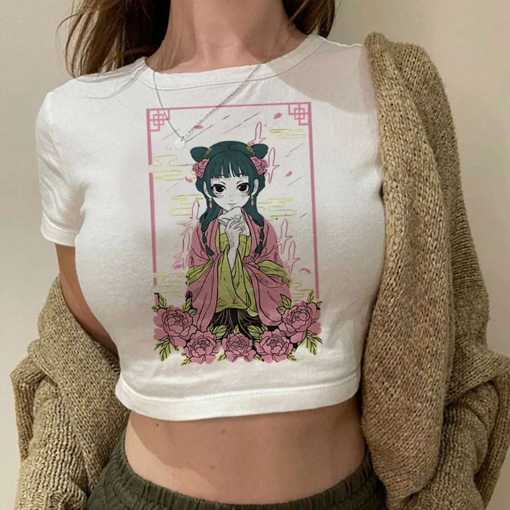 Crop Top Femme Maomao Apothecary Diaries Kawaii Y2K Harajuku Slim Babydoll – T-Shirt Anime Cute | Été