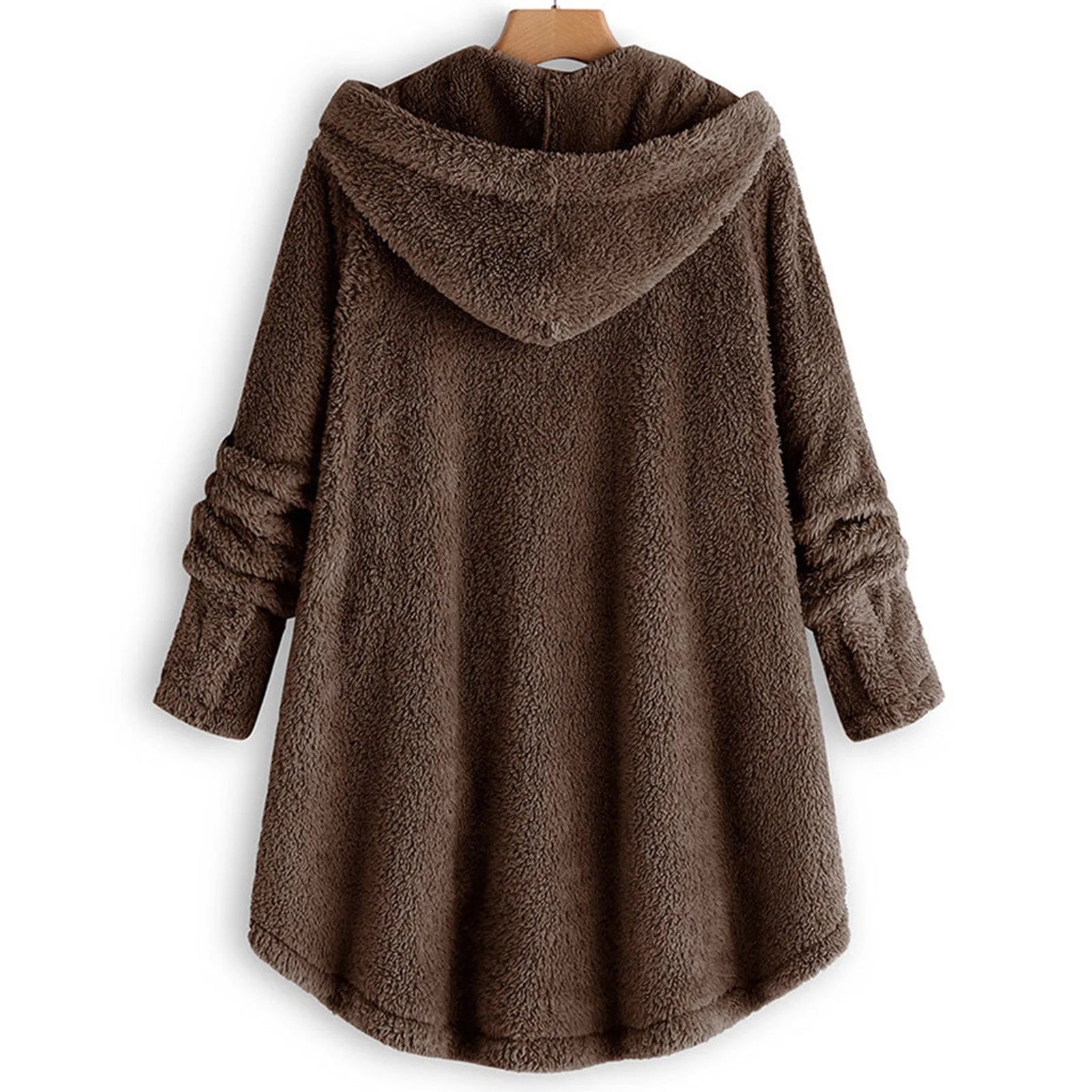 Damen Teddyfell-Mantel mit Kapuze – Warme Fleece-Jacke Unifarben | Herbst Winter Trend