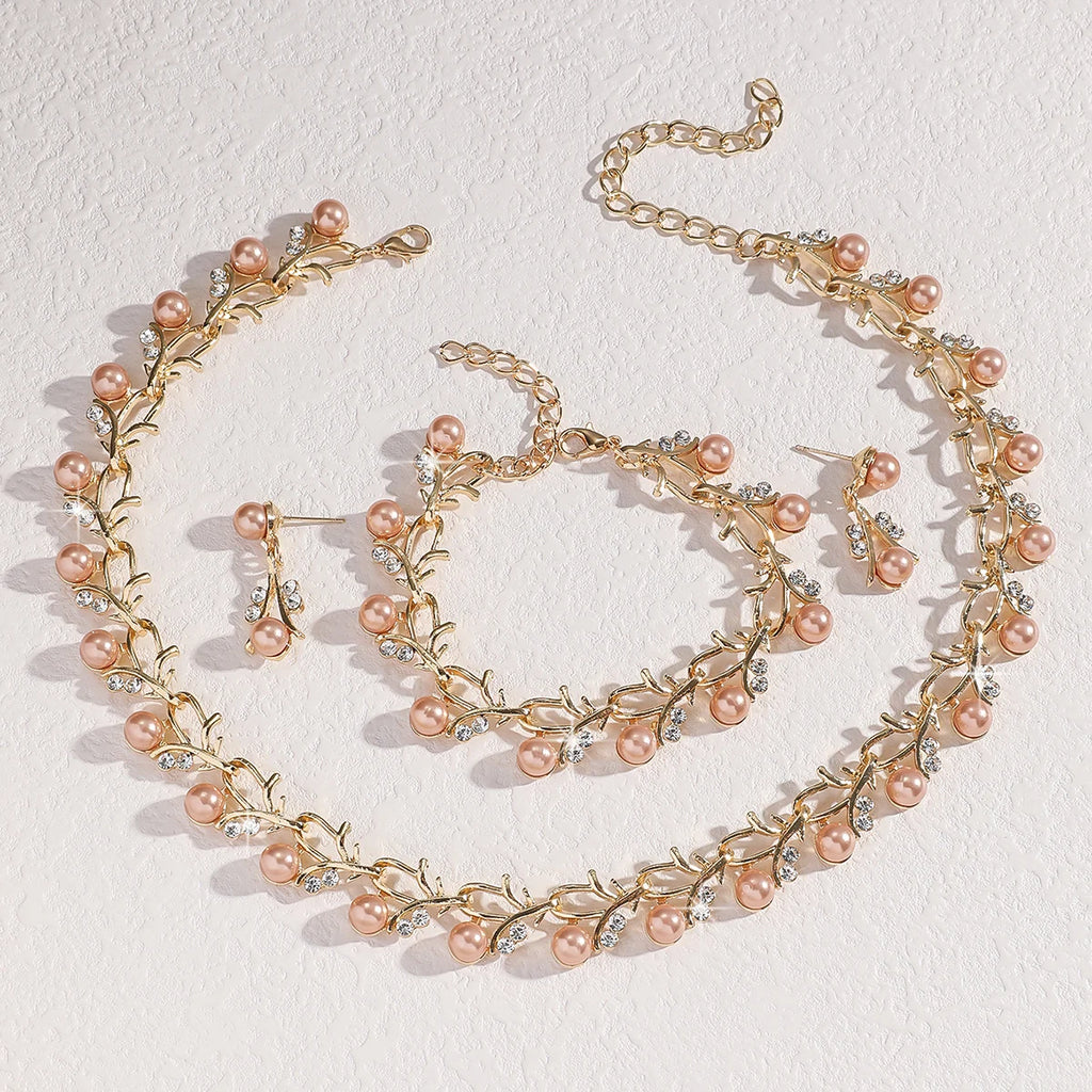4-teiliges Brautschmuck-Set Perlen Strass – Halskette Ohrringe Armband Braut