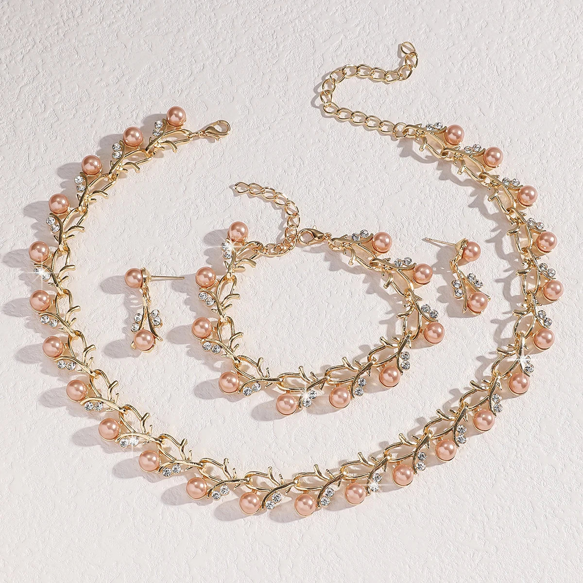 4-teiliges Brautschmuck-Set Perlen Strass – Halskette Ohrringe Armband Braut