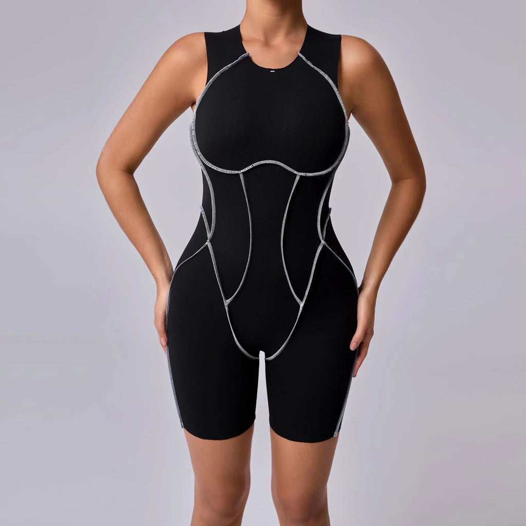 Bodysuit Yoga Push-Up Rembourré Bicolore - Combinaison Short V Butt Gainante Gym & Fitness Femme