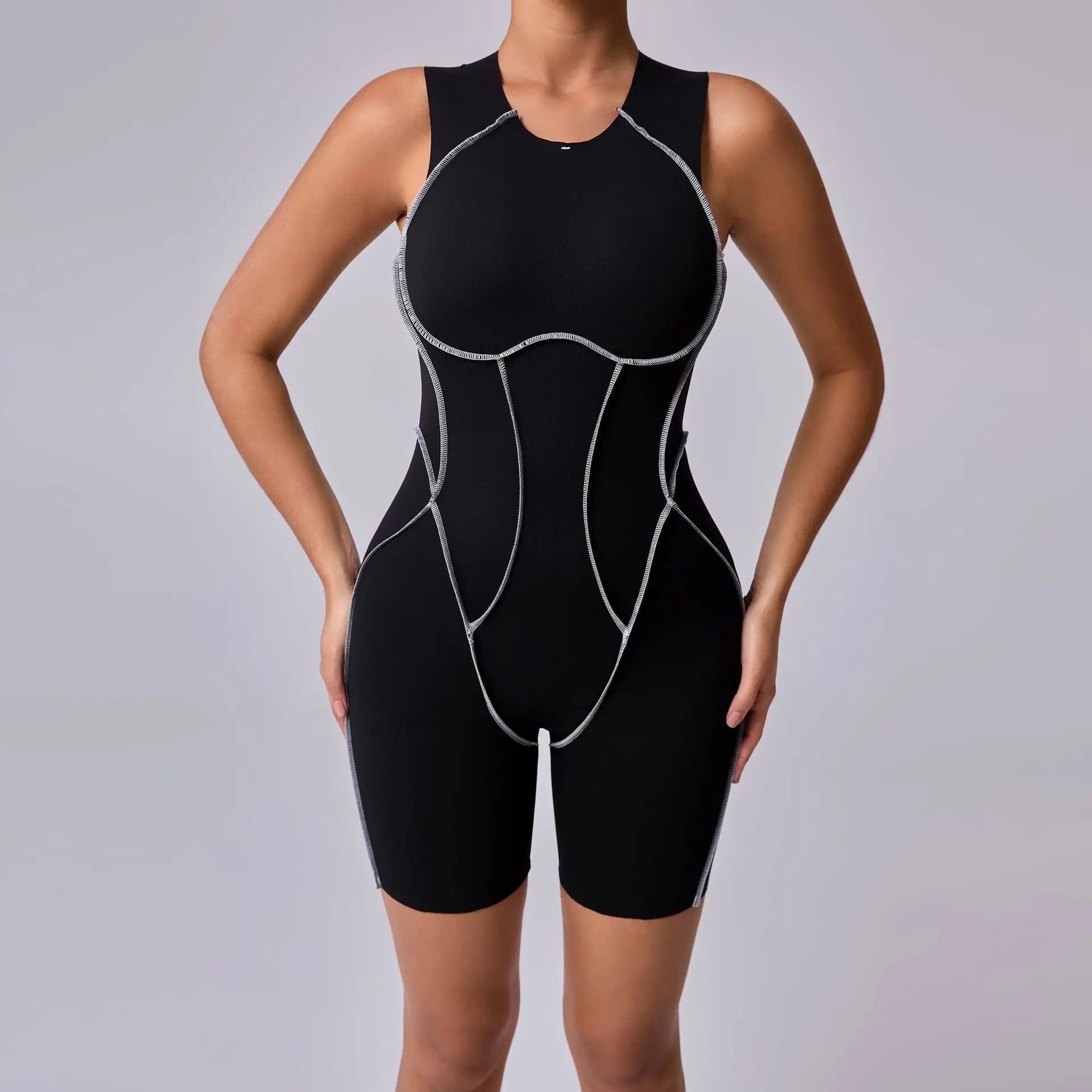 Bodysuit Yoga Push-Up Rembourré Bicolore - Combinaison Short V Butt Gainante Gym & Fitness Femme