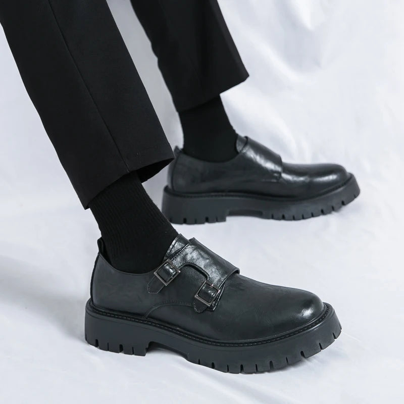 Derby Grasp Leder British Platform Homme – Schnalle Casual High & Low Lederschuhe