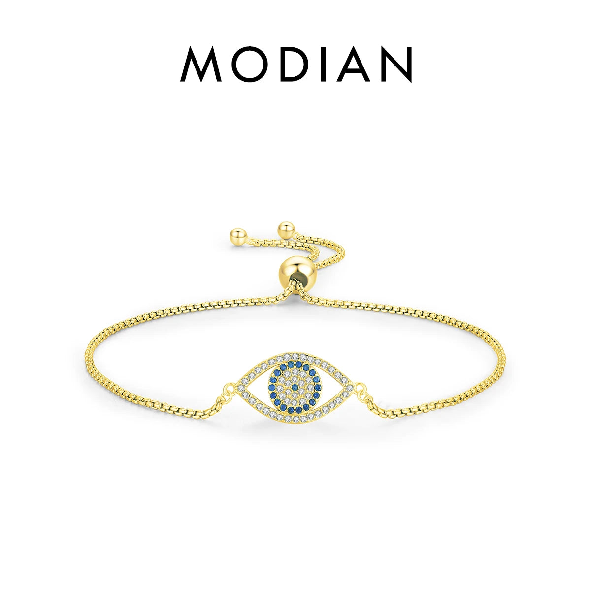 Bracelet Argent 925 Pur MODIAN Luxe – Yeux Turquoise Bleu & Zircon Cubique Cristal Transparent | Bijou Fin Femme Chaîne Maille Élégante & Hypoallergénique