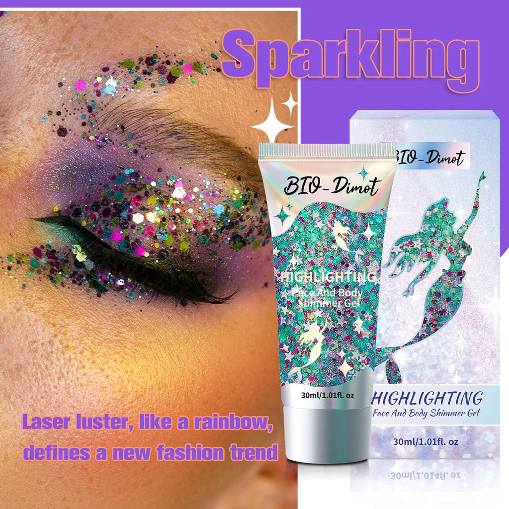 Gel Pailleté BIO-Dimot 30g – Visage, Corps, Ongles & Cheveux | Fête & Maquillage Artistique