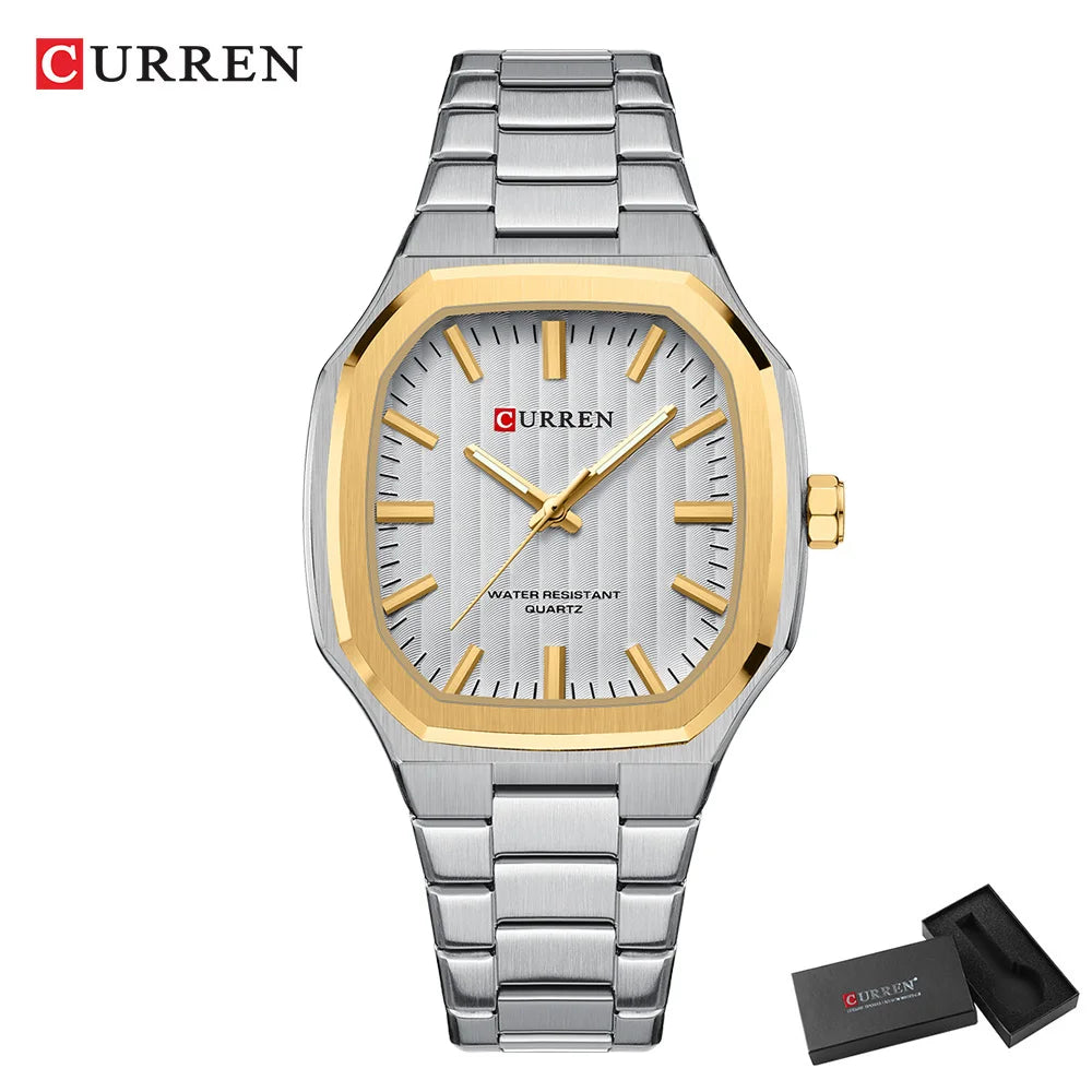 Montre Homme CURREN Business Carré Quartz – Acier Inoxydable Lumineux Étanche Classique