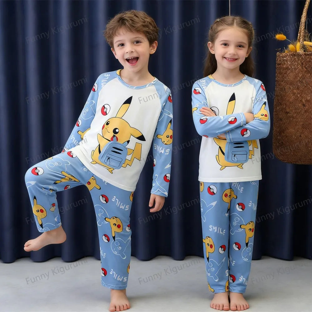 Pyjama Enfant Cartoon Pikachu – Ensemble 2 Pièces Manches Longues Garçon Fille 3-13 Ans