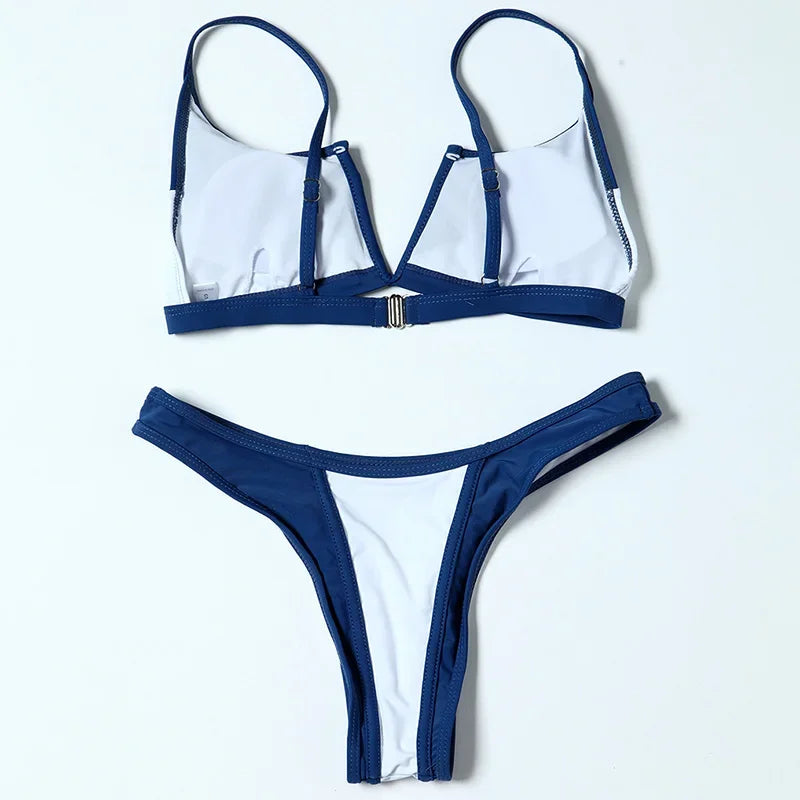 Bikini Femme 2 Pièces Denim Effet Jeans Tanga V Push-Up – Maillot de Bain Sexy Été & Plage