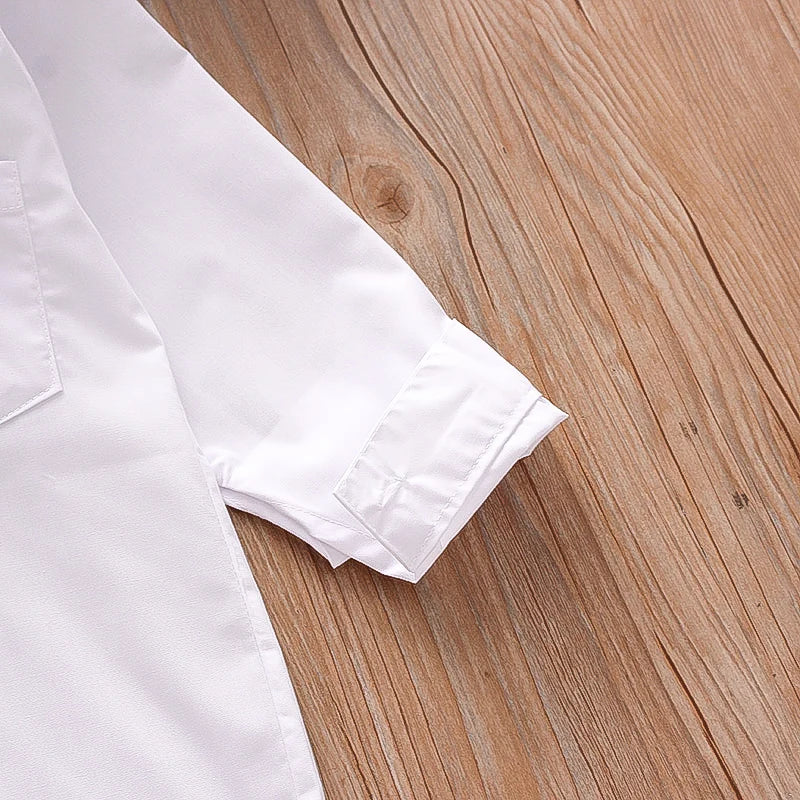 Chemise Garçon Manches Longues Col Rabattu Poche Épaule – Chemise Blanche Confortable Printemps Automne Enfant