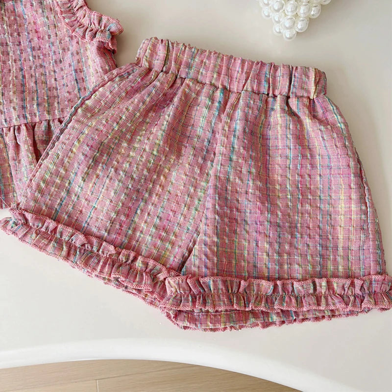 Ensemble Bébé Fille Été À Carreaux – Tenue Casual Confortable 9 Mois à 4 Ans