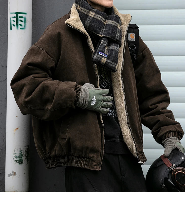 Vintage Japanische Herren Fleecejacke Winter Dick Loose – Koreanischer Streetwear-Paar-Trend Warm | Herren- & Damenmode